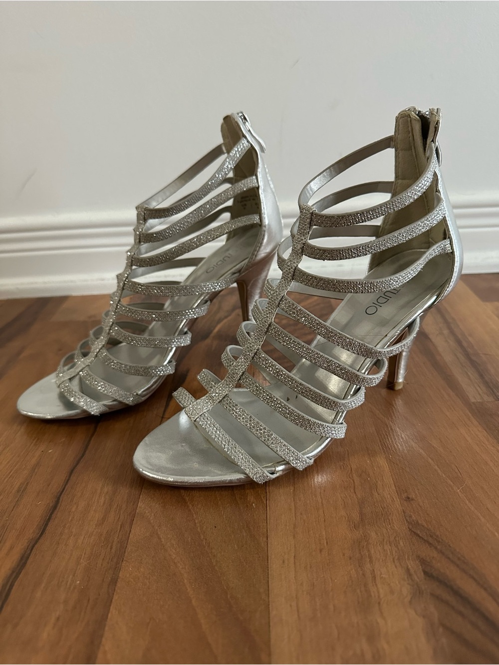 Silver Strappy Glitter High Heel